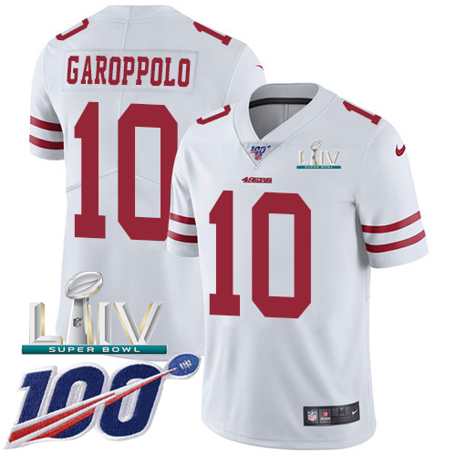 San Francisco 49ers Nike #10 Jimmy Garoppolo White Super Bowl LIV 2020 Youth Stitched NFL 100th Season Vapor Limited Jersey